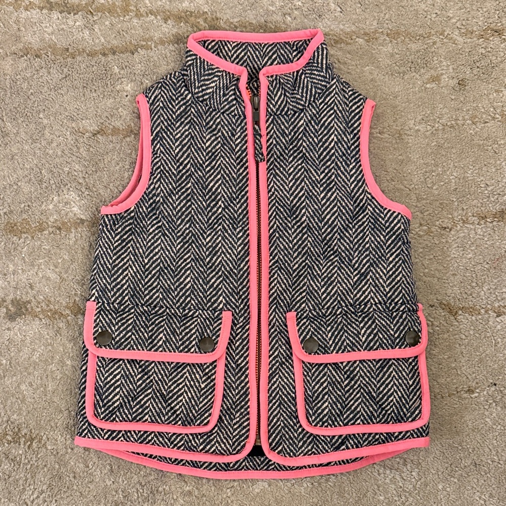 Crewcuts Girls Quilted Herringbone Vest with Pink Trim